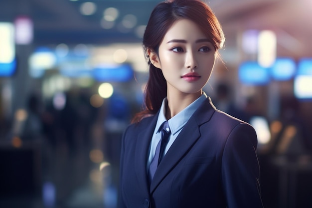Koreańska kobieta pracująca jako stewardesa w tle lotniska