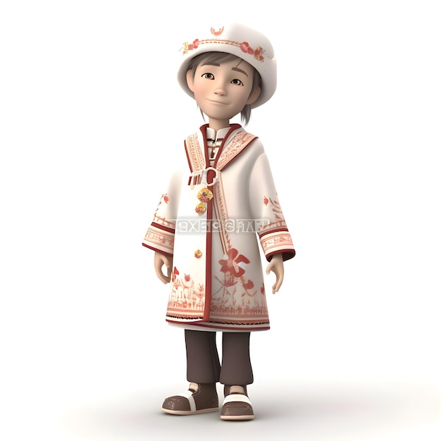 Koreański chłopiec w tradycyjnym stroju na białym tle ilustracja 3D