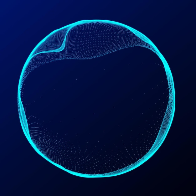 Korektor sferyczny do muzyki Okrągła fala dźwiękowa cząstek Muzyczne abstrakcyjne niebieskie tło Renderowanie 3D