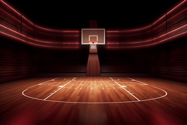 Korytarz pomieszczenie wewnętrzne arena jasne tło neon gra wnętrze pusta sala koszykówka Generatywna sztuczna inteligencja