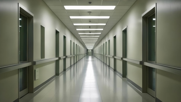 Zdjęcie korytarz szpitala sterylny i gotowy do opieki.