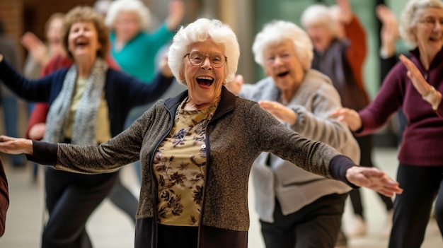 Korzystając z generatywnej sztucznej inteligencji, grupa seniorów ćwiczy poprzez taniec