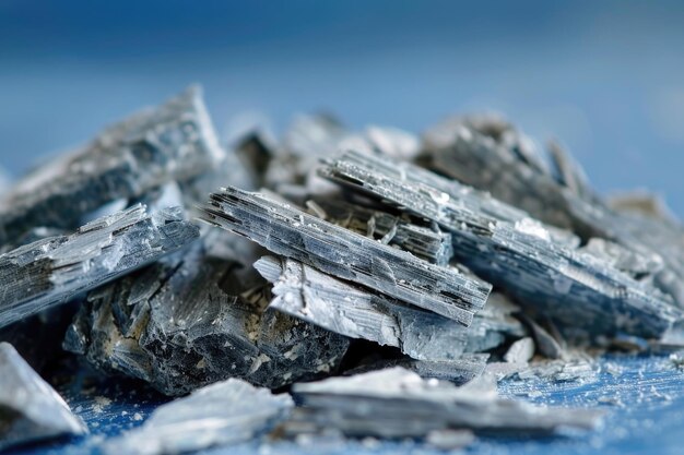 Korzystny minerał azbest z bliska na niebieskim tle