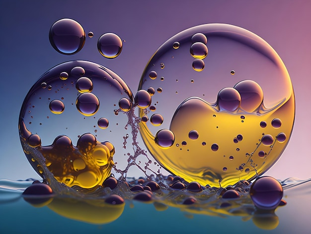 Kosmetyczna esencja płynnych bąbelków cząsteczki przeciwutleniacz płynnego bąbelkowego renderowania 3D