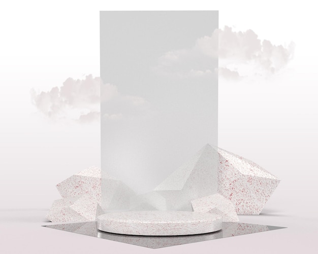 Kosmetyczne tło do prezentacji produktu biały wyświetlacz podium na białej skale z chmurą renderowania 3d