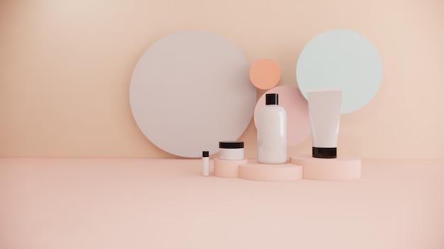 Kosmetycznego butelka produktu mockup pojęcia piękna ustalony marketing na pastelu, 3d rendering