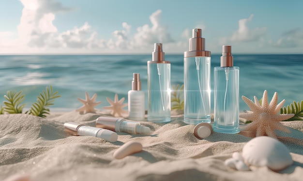 Kosmetyki na plaży Koncepcja pielęgnacji skóry Krem przeciwsłoneczny na plaży