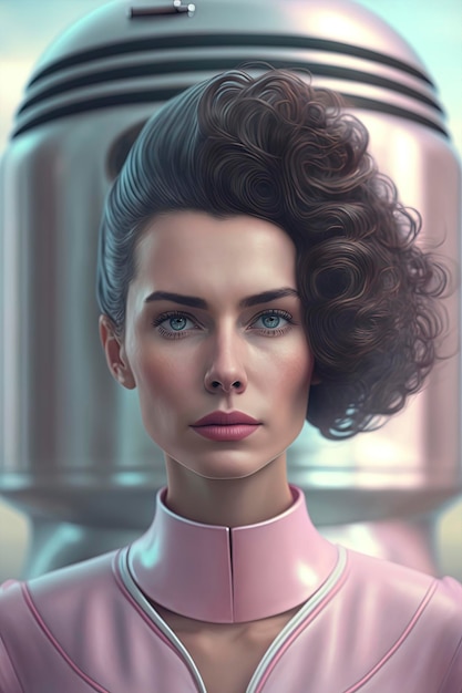 Kosmiczna kapsuła z piękną kobietą w pastelowych kolorach Generative AI