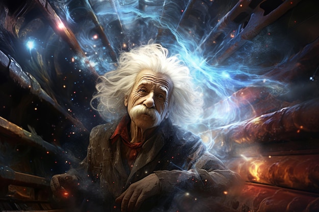 Kosmiczna teoria względności jazdy Einsteina w surrealistycznym blasku