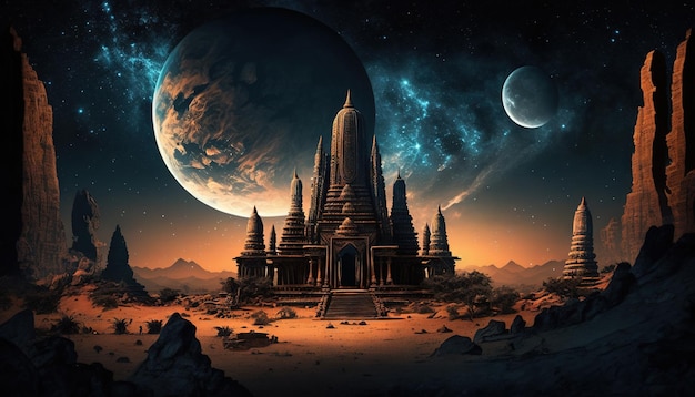 Kosmiczne indyjskie świątynie stare fantasy grafika generatywna ai art