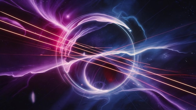 Kosmiczne tło fioletowo-niebieskiego i czerwonego lasera