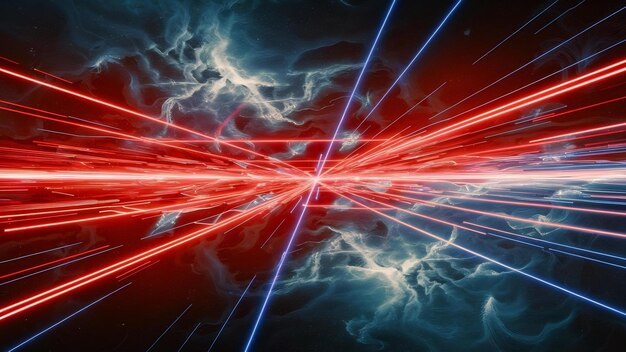 Kosmiczne tło z kolorowymi czerwonymi i niebieskimi światłami laserowymi idealne dla cyfrowych tapet