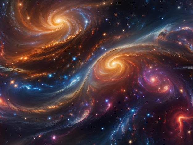 Kosmiczne wiry galaktyk i gwiazd tworzące hipnotyzujący niebiański krajobraz