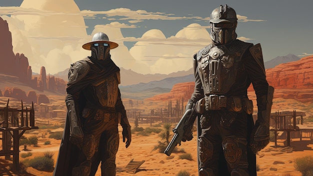 Kosmiczni kowbojowie w sci-fi westernie Sci-fi wojownicy pustyni