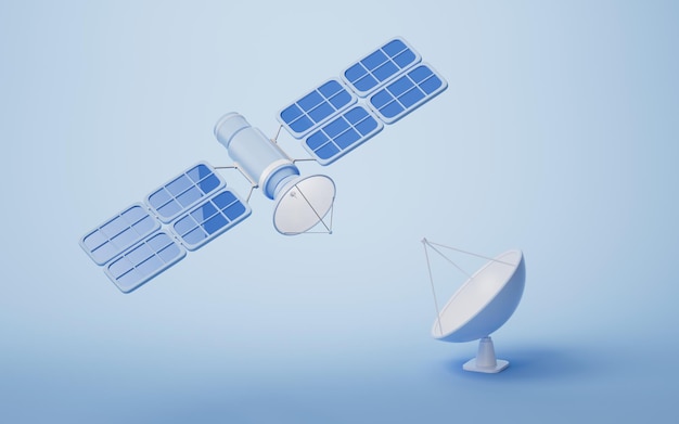 Kosmiczny orbitalny satelita lotniczy i komunikacyjny koncepcja renderowania 3d