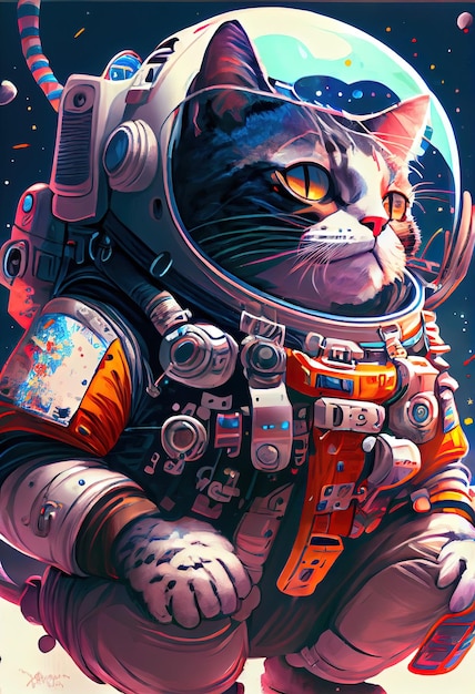 Kosmiczny poszukiwacz przygód Bardzo fajny kot Space Explorer postać z kreskówki autorstwa Androida