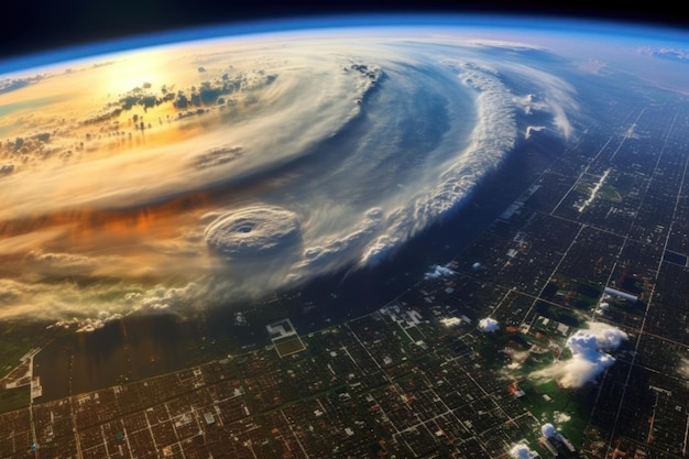 Zdjęcie kosmiczny widok huraganu american ian na florydzie pokazuje skutki zmian klimatycznych na miasta