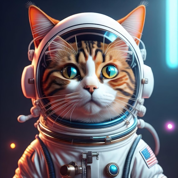 Kosmonauta kot w garniturze kosmicznym na ciemnym tle 3D