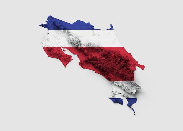 Kostaryka Mapa Kostaryka Flaga Zacieniony relief Kolor Mapa wysokości na białym tle Ilustracja 3d