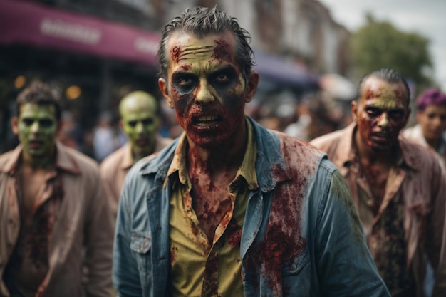 Kostum zombie prosi ich o zabawny spacer zombie lub taniec