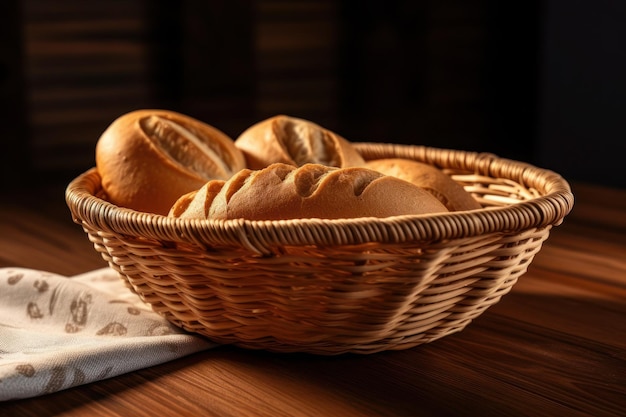 Kosz chleba na drewnianym stole
