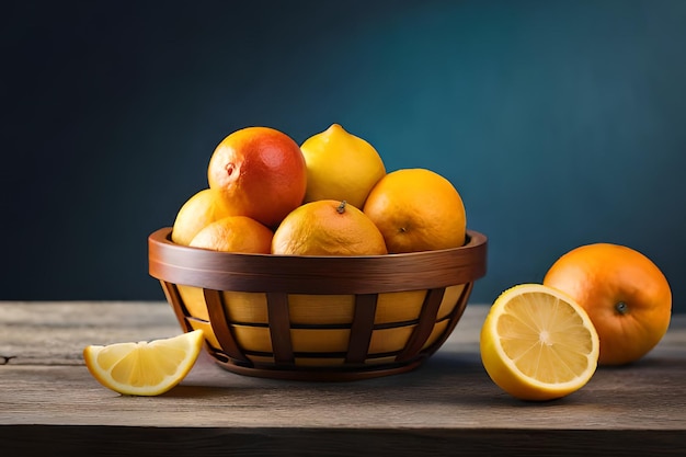 Kosz cytryn i pomarańczy na stole
