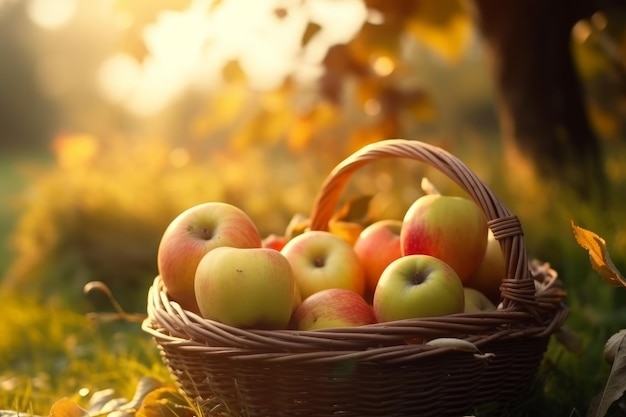 Kosz jabłek świeży Zbiór żywności Generowanie Ai