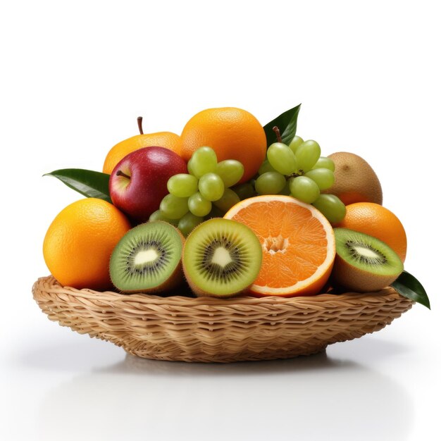 Kosz owocowy z pomarańczami i kiwi izolowanymi Generatywna sztuczna inteligencja