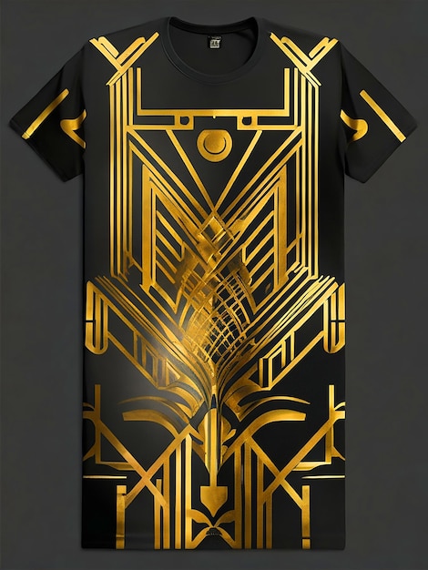 Zdjęcie koszulka nowoczesna wersja estetyki art deco z geometrycznymi wzorami i odważnymi kolorami przywołującymi