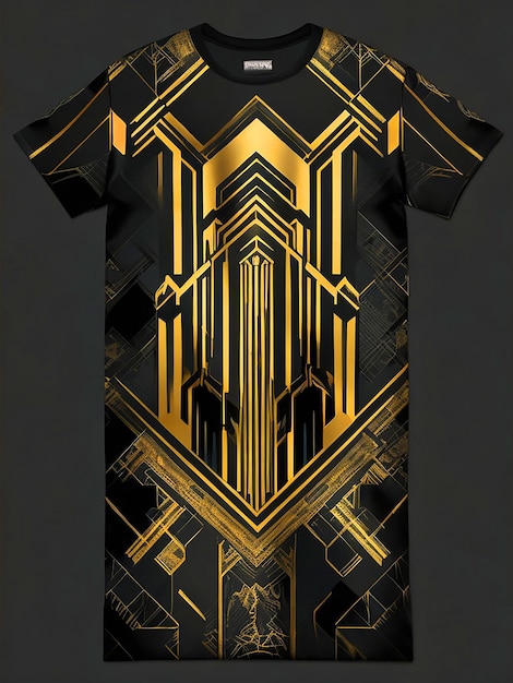 Zdjęcie koszulka nowoczesna wersja estetyki art deco z geometrycznymi wzorami i odważnymi kolorami przywołującymi