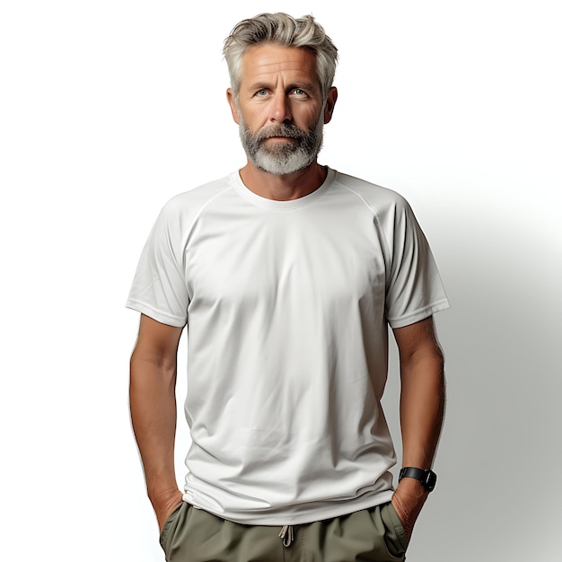 Koszulka sportowa Koszulka Raglan Noszona przez szaro włosy Mannequin Koszulka W White Blank Clean Design