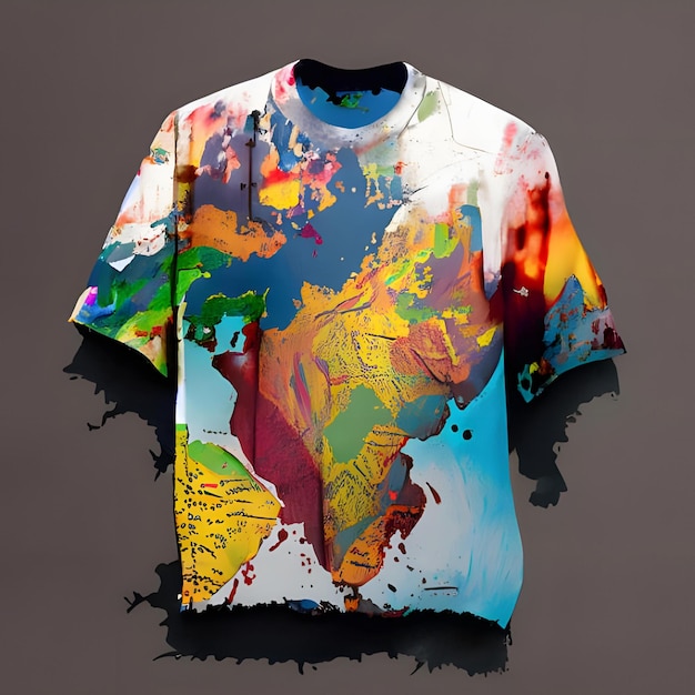 Koszulka z mieszaną farbą Mapa Świata