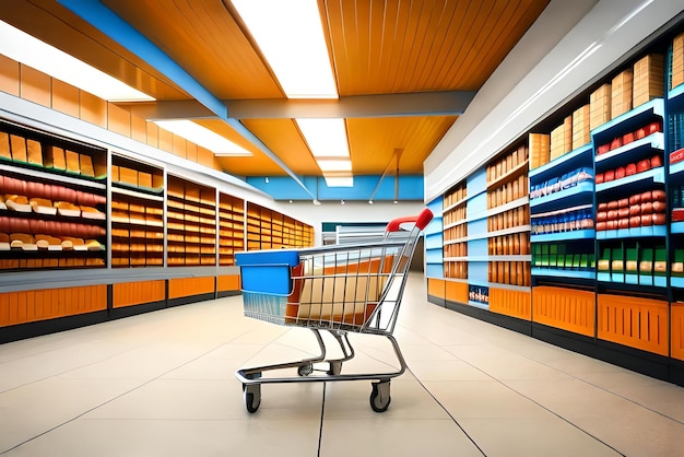 koszyk supermarketu z ikoną lokalizacji w realistycznym renderowaniu 3D koncepcji zakupów zakupów rynkowych