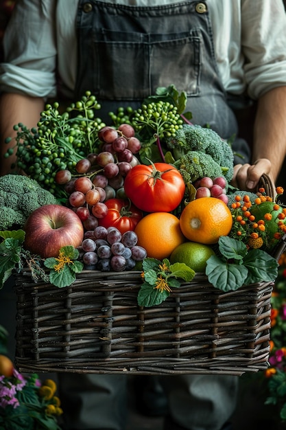 Koszyk świeżych warzyw i owoców ekologicznych