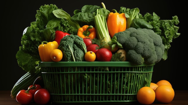 koszyk z supermarketem spożywczym ze świeżymi owocami i warzywami