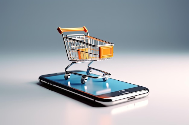 Koszyk zakupów na ekranie mobilnym koncepcja sprzedaży internetowej i handlu elektronicznego Generatywna sztuczna inteligencja