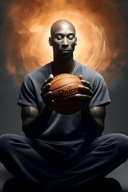 Zdjęcie koszykarz medytujący przed meczem sport koncepcja koncentracja medytacja duchowość