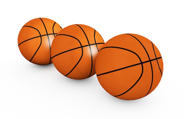 Koszykówka izolowana na białym tle jako symbol sportu i fitness zespołu aktywności rekreacyjnej grając ze skórzaną piłką, dryblingując i przechodząc w turniejach konkursowych 3d render