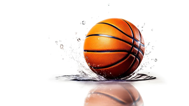 Koszykówka uderza w wodę na białym tle