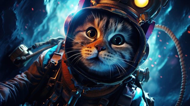 Kot astronauta w kosmosie na tle globu