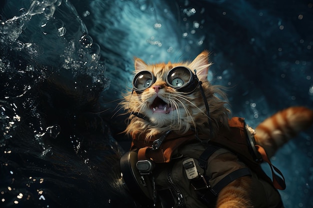 Kot chodzący po wodzie ilustracyjny generatywny ai