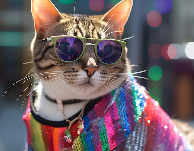 Kot domowy w paradzie dumy Koncepcja dumy LGBTQ wygenerowana przez sztuczną inteligencję