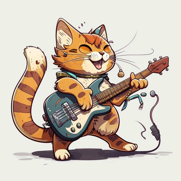 Zdjęcie kot grający na gitarze ilustracja wektorowa