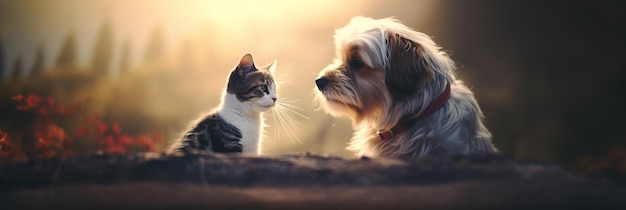 Kot i pies razem Koncepcja przyjaźni między różnymi gatunkami Generatywna sztuczna inteligencja