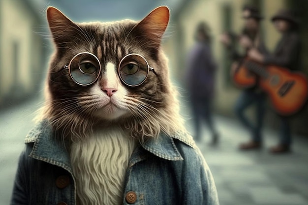 Kot jako słynny historyczny portret postaci Johna Lennona generatywny ai