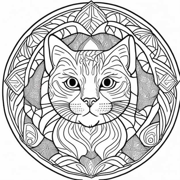 Zdjęcie kot mandala kot projekt do malowania czarne linie kot mandala do malowania i drukowania