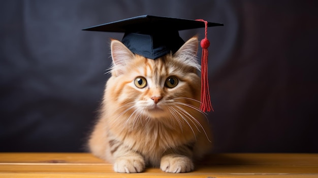 kot noszący czapkę absolwentów