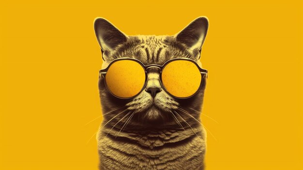 Kot noszący okulary na żółtym tle