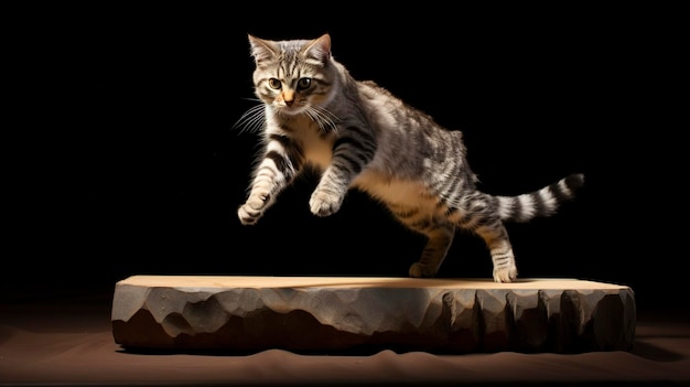Kot pewnie chodzący na równoważni podczas treningu, pokazując swój wdzięk i równowagę