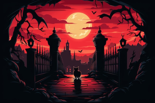 Kot przechodzi przez bramę w nocy generatywny obraz ai